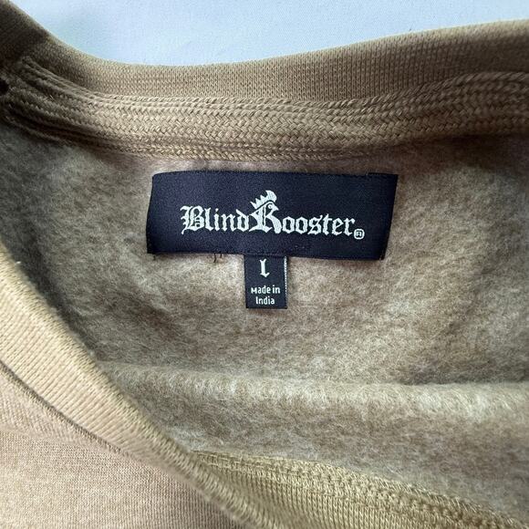 Blind Rooster Koi Fish Embroidered Sweatshirt Tan Fleece Lined Crewneck Size L - Picture 4 of 11